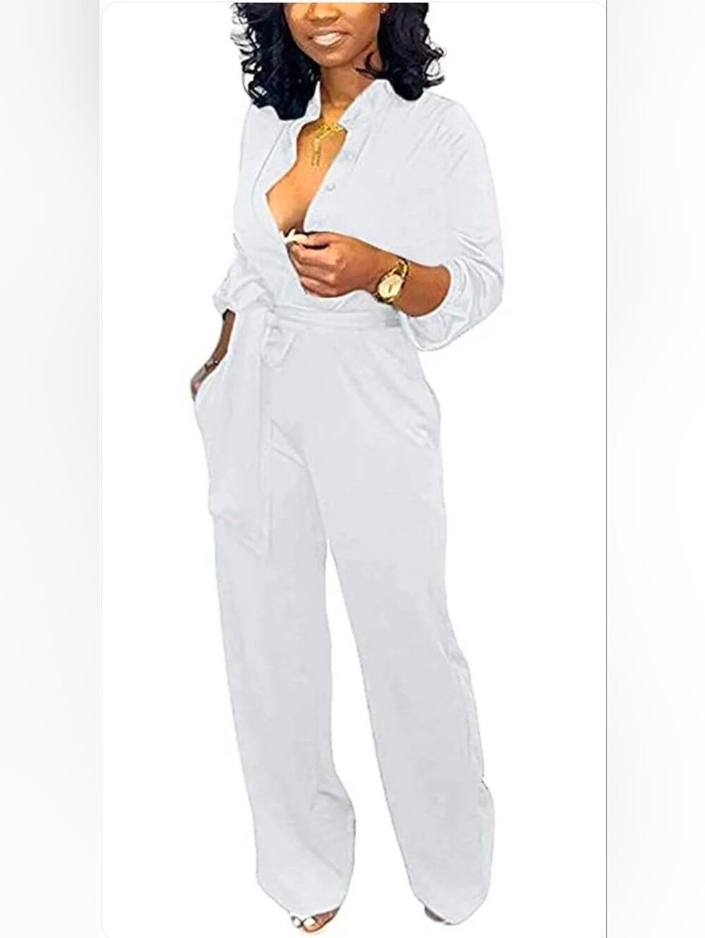 Women's White Tie-Waist Jumpsuit